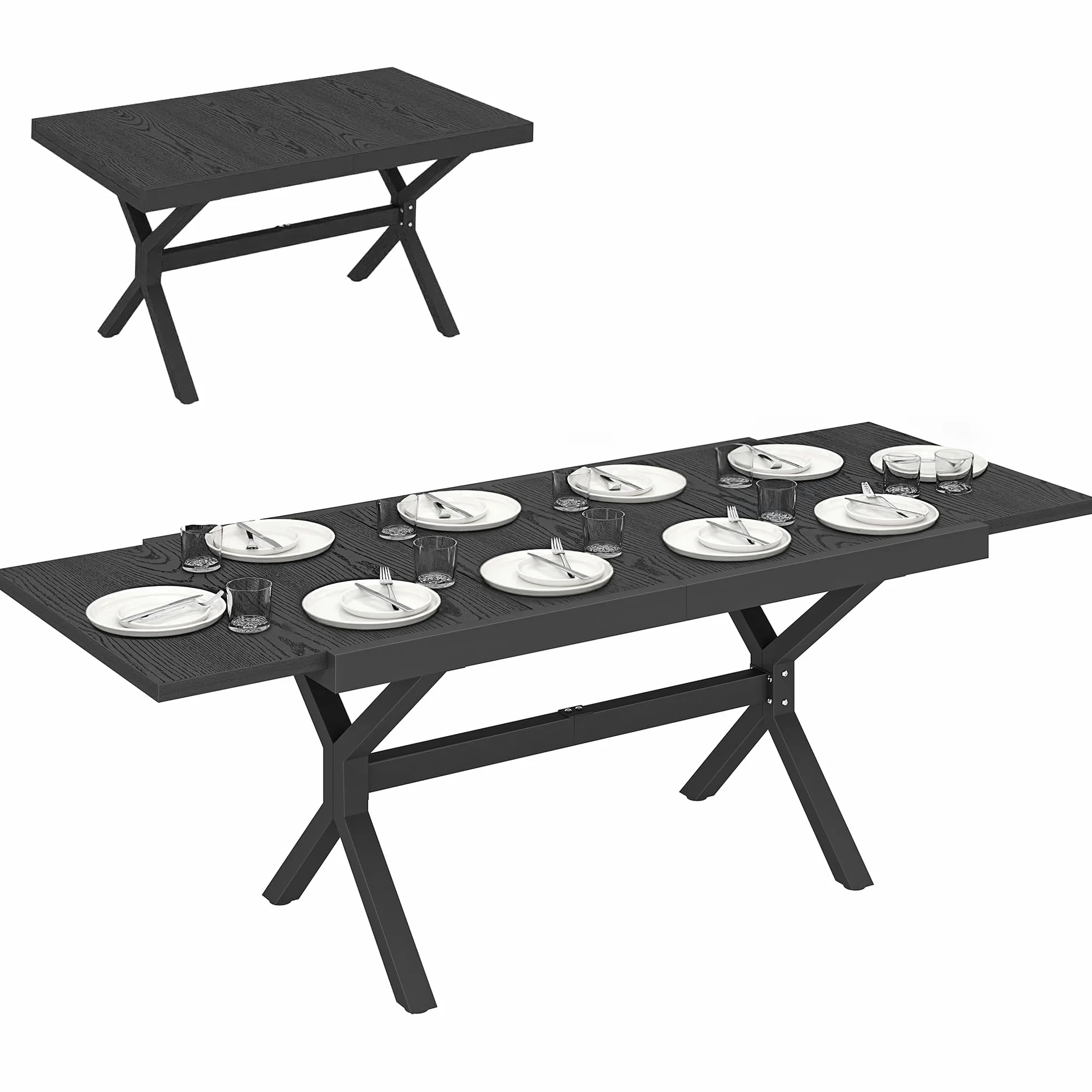 Outsunny Gartentisch, ausziehbar, Aluminium, 154-214 cm, Anthrazitgrau | Holzoptik, Esstisch, für den Außenbereich, für 8 – 10 Personen, verstellbare Füße, robuste X-Struktur, Garten, Terrasse